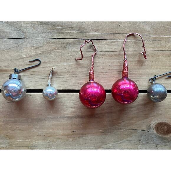 6 vintage mercury glass round Christmas ornaments. Pink/silver. Small. USA? - Picture 3 of 4